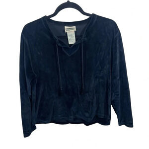 Northern Reflections black velvet long sleeve blouse tassels boho whimsigoth L